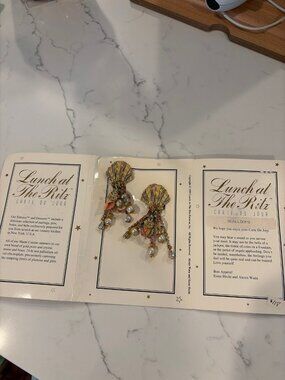 Lunch at The Ritz Scalloops Clip-On Chandelier Earrings with Original Menu